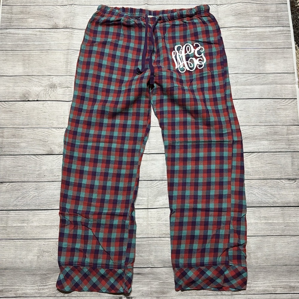 Woolrich Plaid Flannel Pajama Pants size Medium Monogrammed wCg